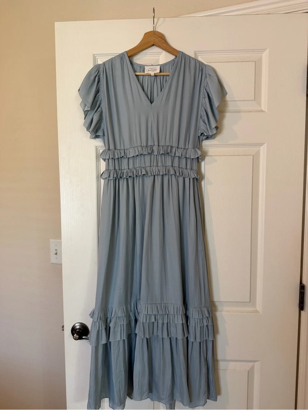 bohme Light Blue Ruffle Midi Dress